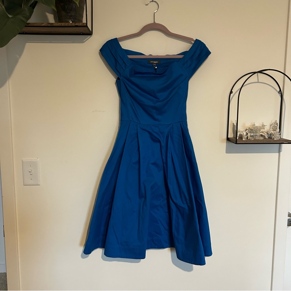 NWT‎ Emily and Fin Blue Delilah Dress Rockabilly Low Shoulder Size XS